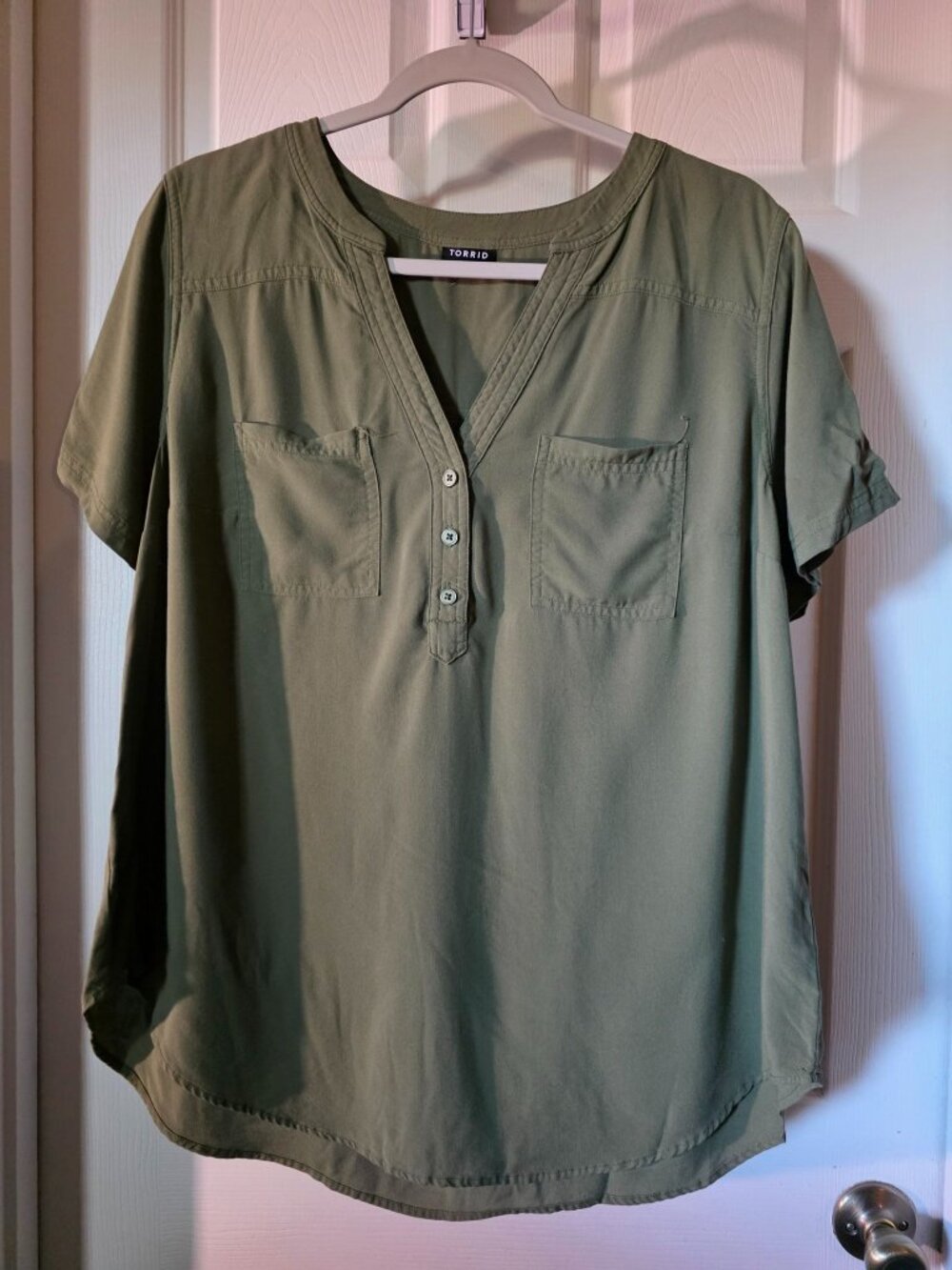 Torrid Olive Green Henley Pocket Top — 1X